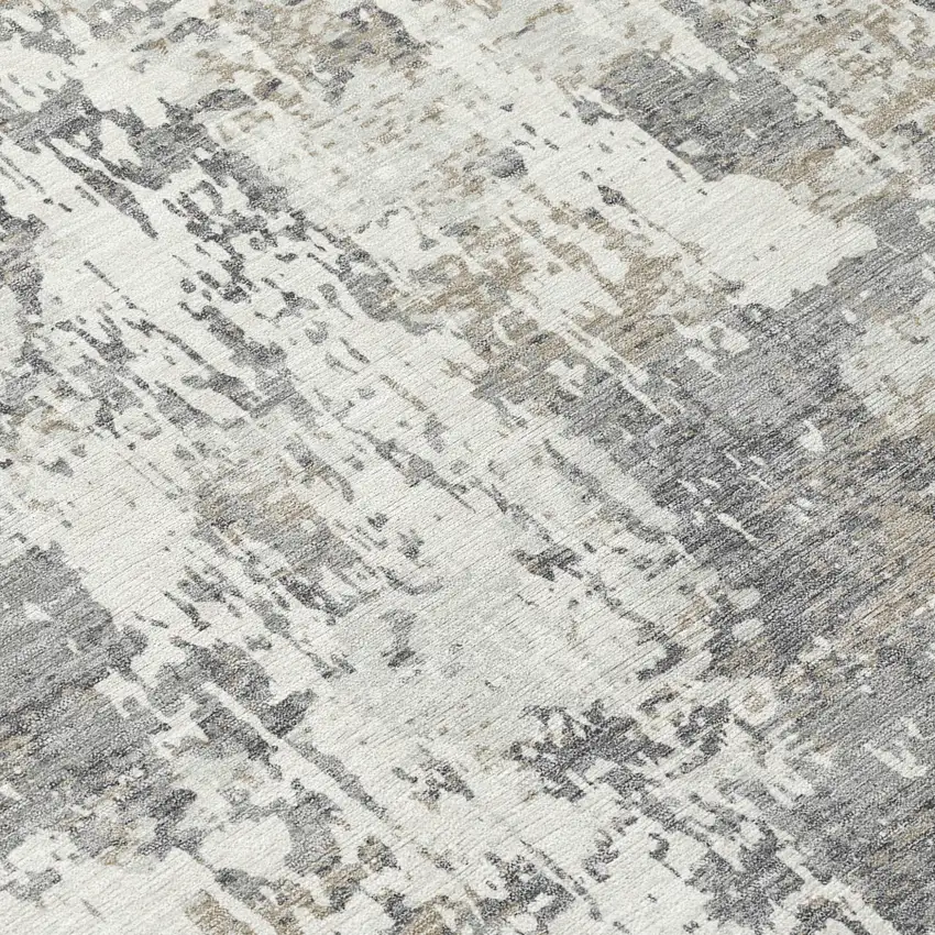 8' Gray And Ivory Round Abstract Washable Indoor Outdoor Area Rug Photo 8