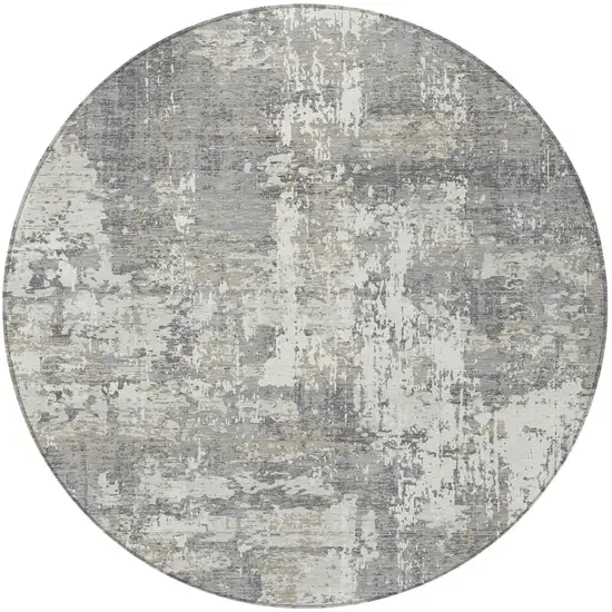 8' Gray And Ivory Round Abstract Washable Indoor Outdoor Area Rug Photo 5