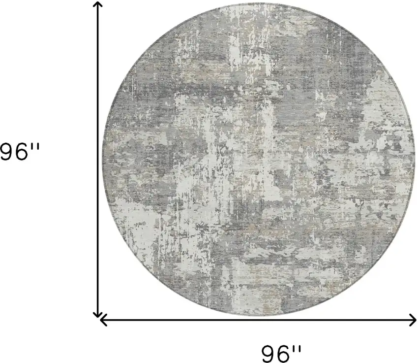 8' Gray And Ivory Round Abstract Washable Indoor Outdoor Area Rug Photo 3