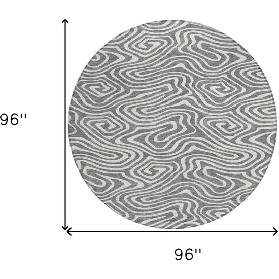 8' Gray And Ivory Round Abstract Washable Indoor Outdoor Area Rug Photo 3