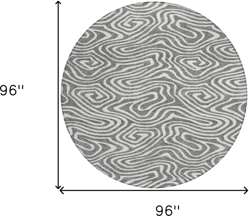 8' Gray And Ivory Round Abstract Washable Indoor Outdoor Area Rug Photo 3