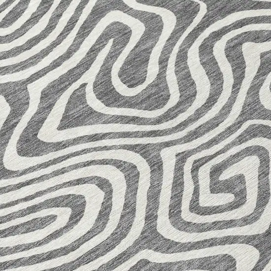 8' Gray And Ivory Round Abstract Washable Indoor Outdoor Area Rug Photo 8