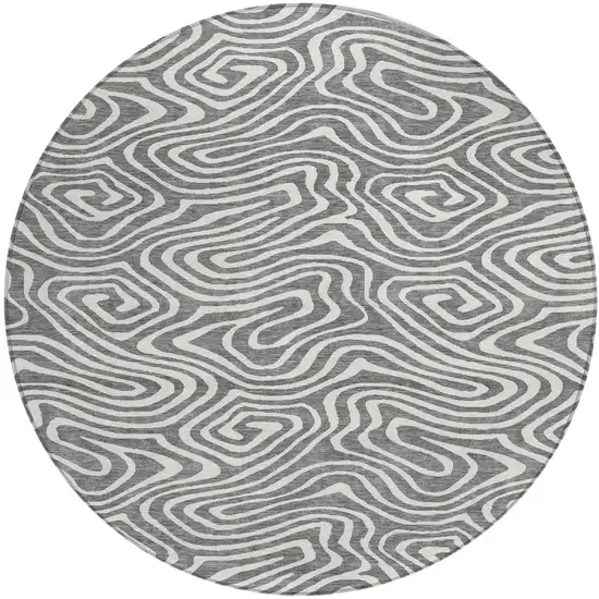 8' Gray And Ivory Round Abstract Washable Indoor Outdoor Area Rug Photo 2