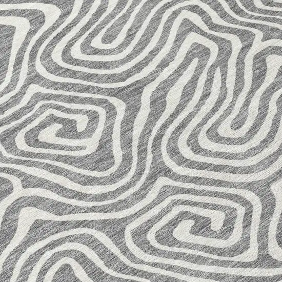 8' Gray And Ivory Round Abstract Washable Indoor Outdoor Area Rug Photo 7