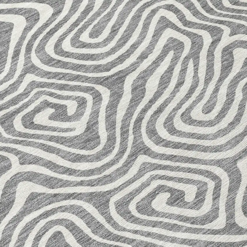 8' Gray And Ivory Round Abstract Washable Indoor Outdoor Area Rug Photo 7