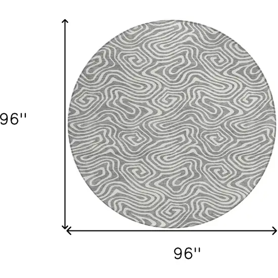 8' Gray And Ivory Round Abstract Washable Indoor Outdoor Area Rug Photo 3