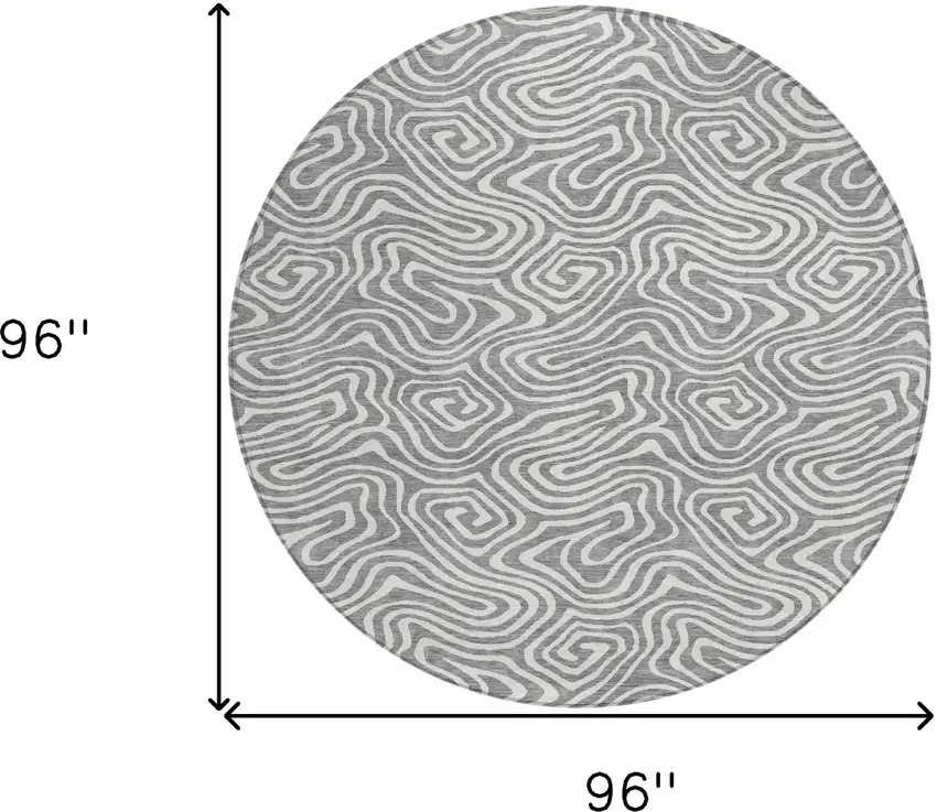 8' Gray And Ivory Round Abstract Washable Indoor Outdoor Area Rug Photo 3