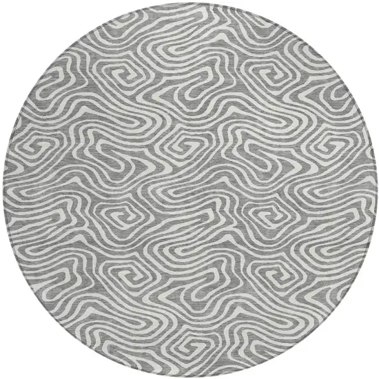 8' Gray And Ivory Round Abstract Washable Indoor Outdoor Area Rug Photo 2