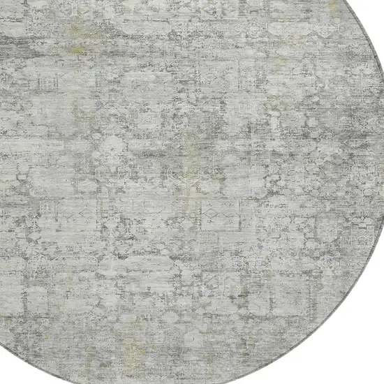 8' Gray And Ivory Round Abstract Washable Indoor Outdoor Area Rug Photo 8