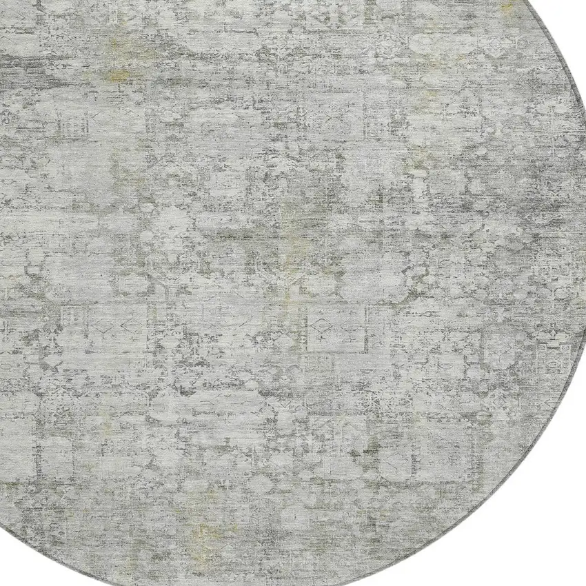 8' Gray And Ivory Round Abstract Washable Indoor Outdoor Area Rug Photo 8