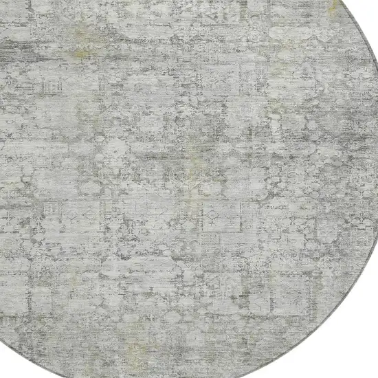 8' Gray And Ivory Round Abstract Washable Indoor Outdoor Area Rug Photo 4