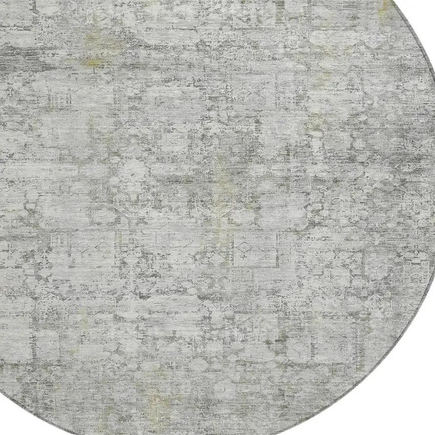 8' Gray And Ivory Round Abstract Washable Indoor Outdoor Area Rug Photo 4