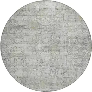 Photo of 8' Gray And Ivory Round Abstract Washable Indoor Outdoor Area Rug