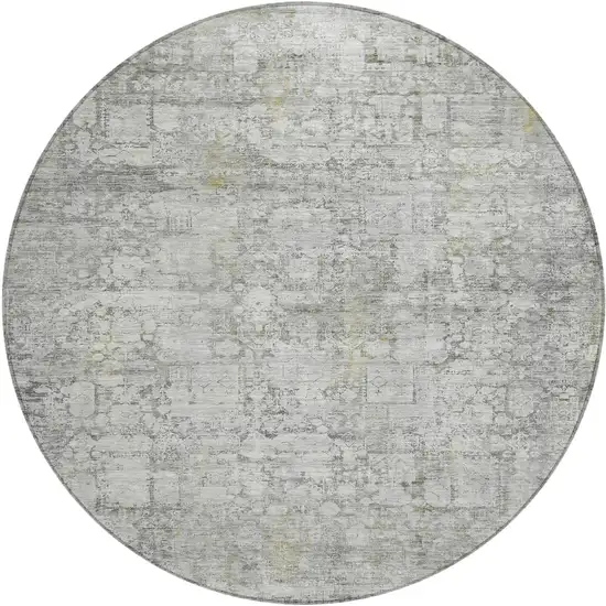 8' Gray And Ivory Round Abstract Washable Indoor Outdoor Area Rug Photo 1