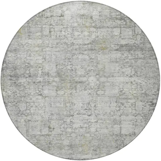 8' Gray And Ivory Round Abstract Washable Indoor Outdoor Area Rug Photo 3