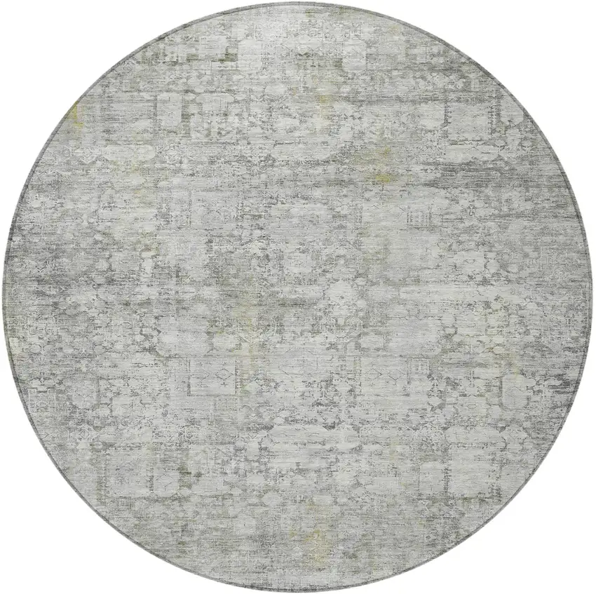 8' Gray And Ivory Round Abstract Washable Indoor Outdoor Area Rug Photo 3