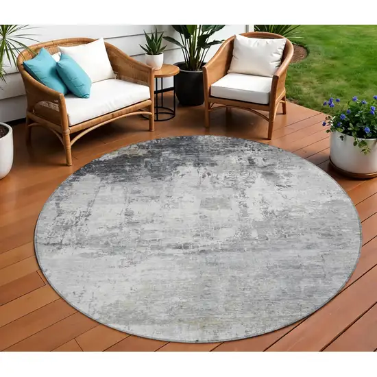 8' Gray And Ivory Round Abstract Washable Indoor Outdoor Area Rug Photo 2