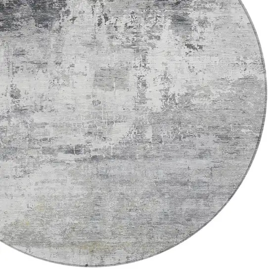 8' Gray And Ivory Round Abstract Washable Indoor Outdoor Area Rug Photo 4
