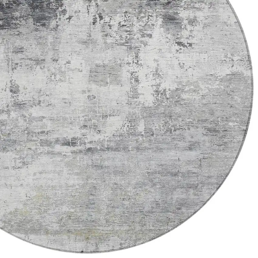 8' Gray And Ivory Round Abstract Washable Indoor Outdoor Area Rug Photo 4