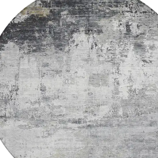 8' Gray And Ivory Round Abstract Washable Indoor Outdoor Area Rug Photo 8