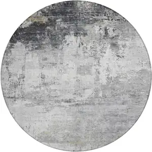 Photo of 8' Gray And Ivory Round Abstract Washable Indoor Outdoor Area Rug