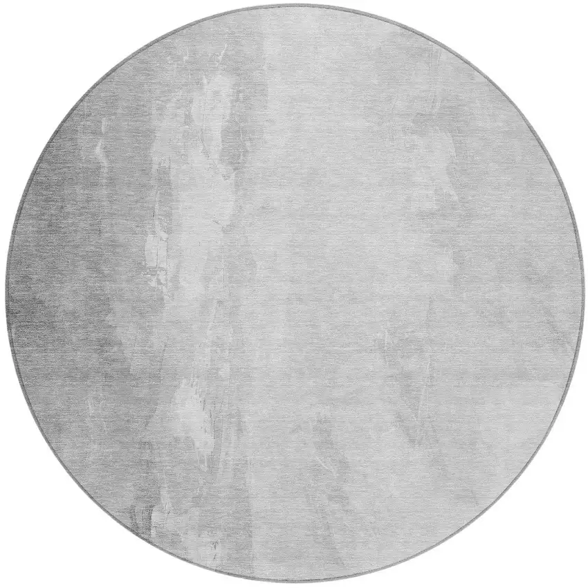 8' Gray And Ivory Round Abstract Washable Indoor Outdoor Area Rug Photo 3