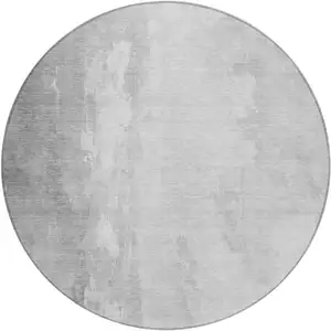 Photo of 8' Gray And Ivory Round Abstract Washable Indoor Outdoor Area Rug
