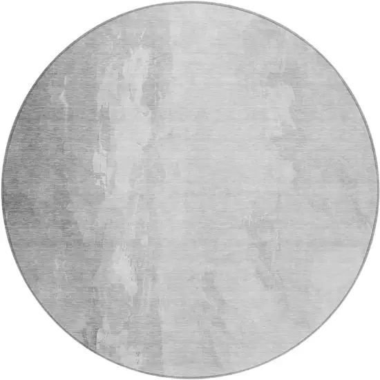 8' Gray And Ivory Round Abstract Washable Indoor Outdoor Area Rug Photo 1