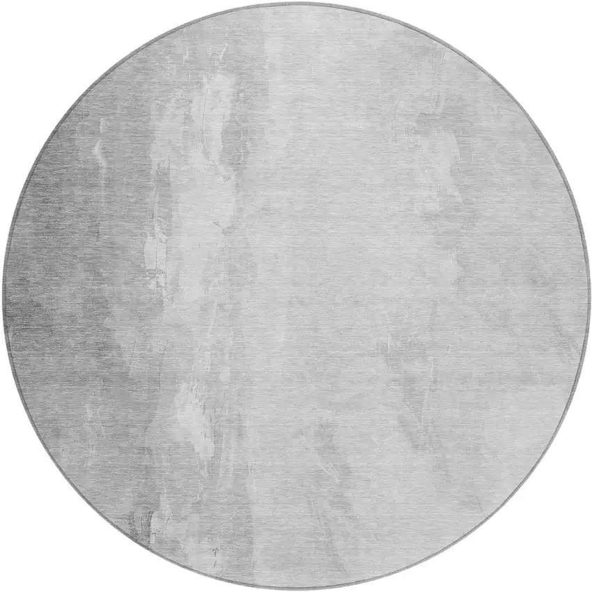 8' Gray And Ivory Round Abstract Washable Indoor Outdoor Area Rug Photo 1