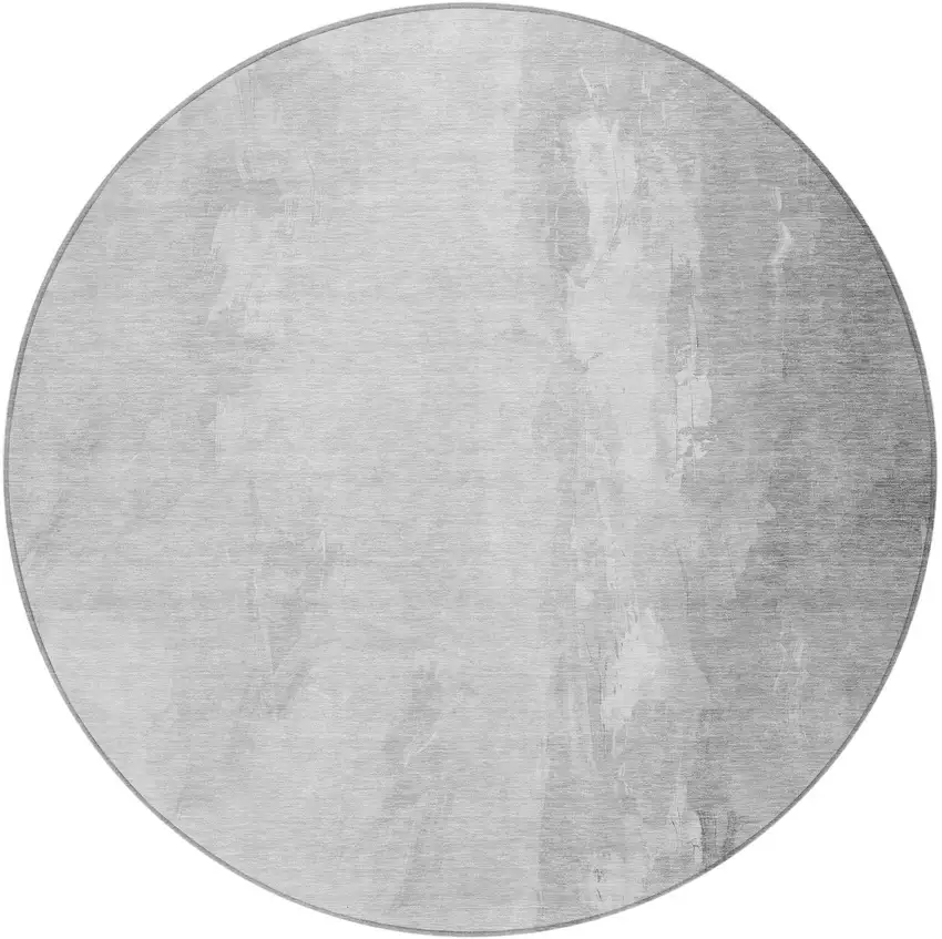 8' Gray And Ivory Round Abstract Washable Indoor Outdoor Area Rug Photo 4