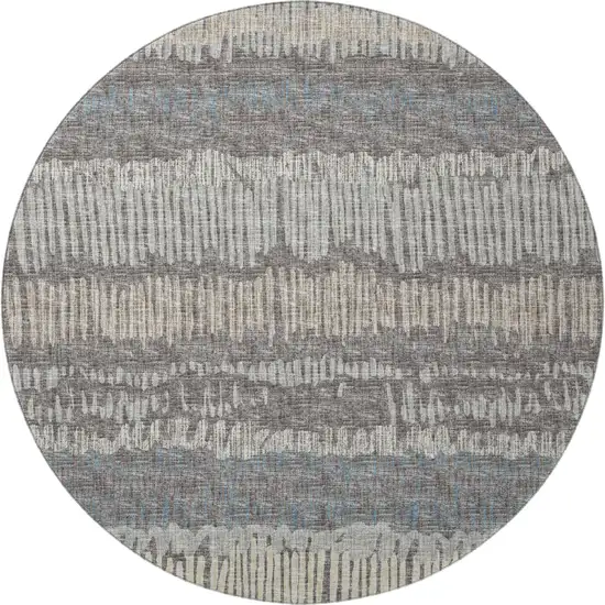 8' Gray And Ivory Round Abstract Washable Indoor Outdoor Area Rug Photo 4