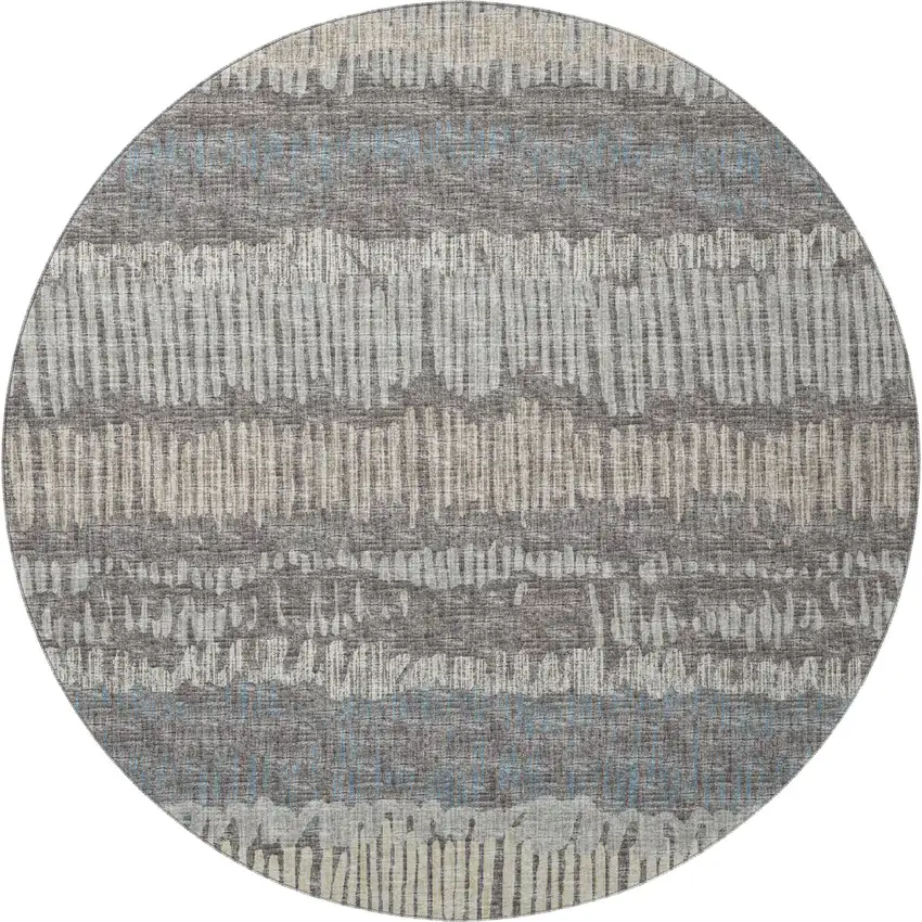 8' Gray And Ivory Round Abstract Washable Indoor Outdoor Area Rug Photo 4