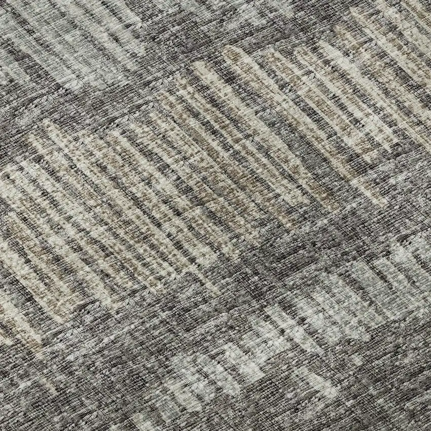 8' Gray And Ivory Round Abstract Washable Indoor Outdoor Area Rug Photo 8