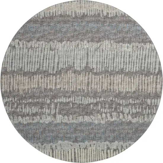 8' Gray And Ivory Round Abstract Washable Indoor Outdoor Area Rug Photo 2