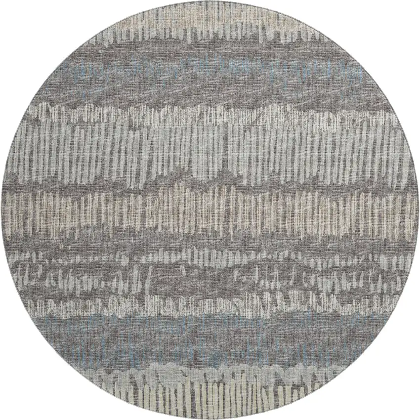 8' Gray And Ivory Round Abstract Washable Indoor Outdoor Area Rug Photo 2