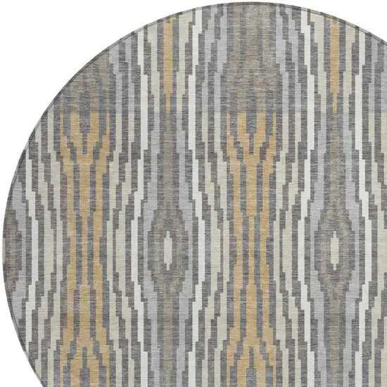 8' Gray And Ivory Round Abstract Washable Indoor Outdoor Area Rug Photo 5