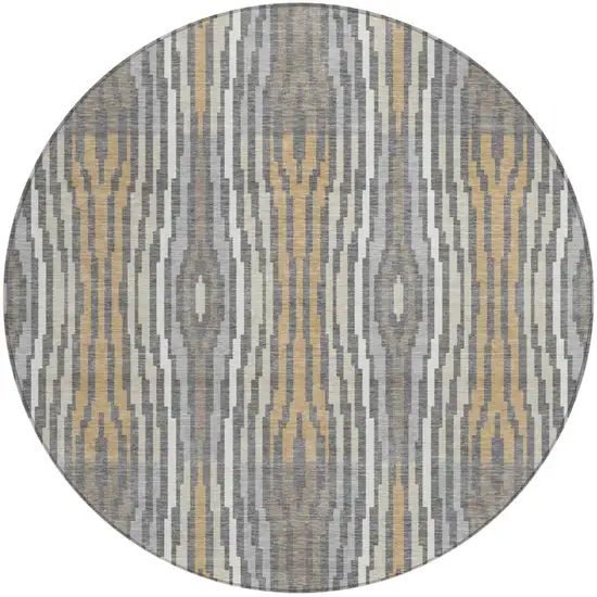 8' Gray And Ivory Round Abstract Washable Indoor Outdoor Area Rug Photo 2