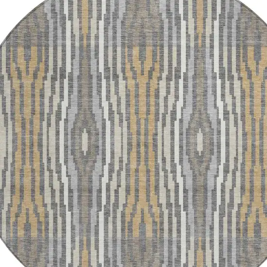 8' Gray And Ivory Round Abstract Washable Indoor Outdoor Area Rug Photo 4