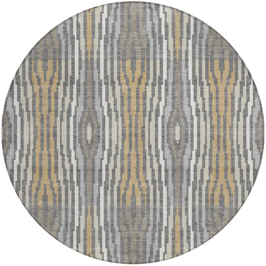 8' Gray And Ivory Round Abstract Washable Indoor Outdoor Area Rug Photo 2