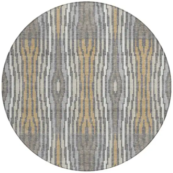 8' Gray And Ivory Round Abstract Washable Indoor Outdoor Area Rug Photo 3