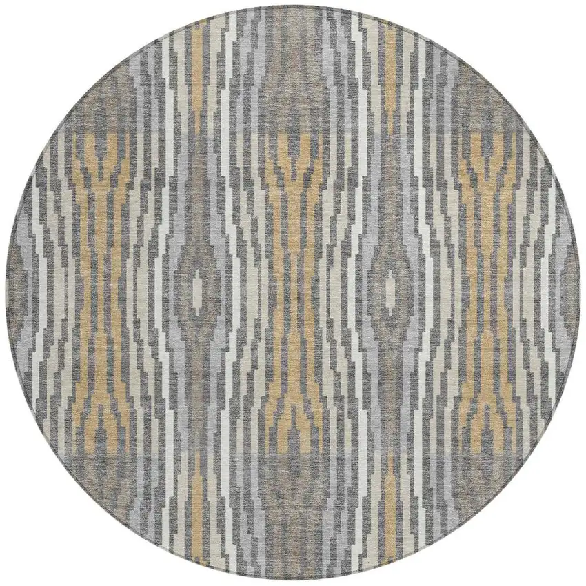 8' Gray And Ivory Round Abstract Washable Indoor Outdoor Area Rug Photo 3