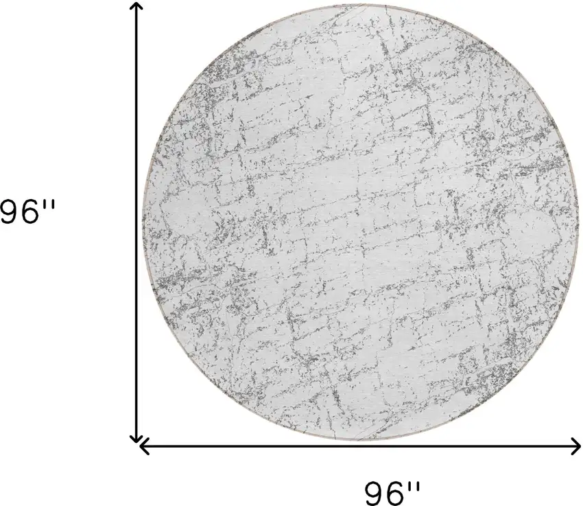 8' Gray And Ivory Round Abstract Washable Indoor Outdoor Area Rug Photo 3