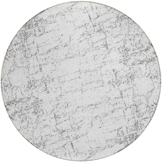 8' Gray And Ivory Round Abstract Washable Indoor Outdoor Area Rug Photo 2