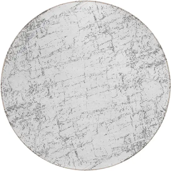 8' Gray And Ivory Round Abstract Washable Indoor Outdoor Area Rug Photo 2
