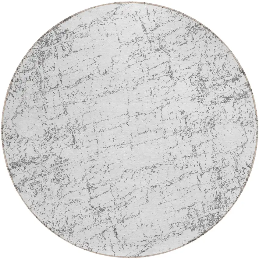8' Gray And Ivory Round Abstract Washable Indoor Outdoor Area Rug Photo 2