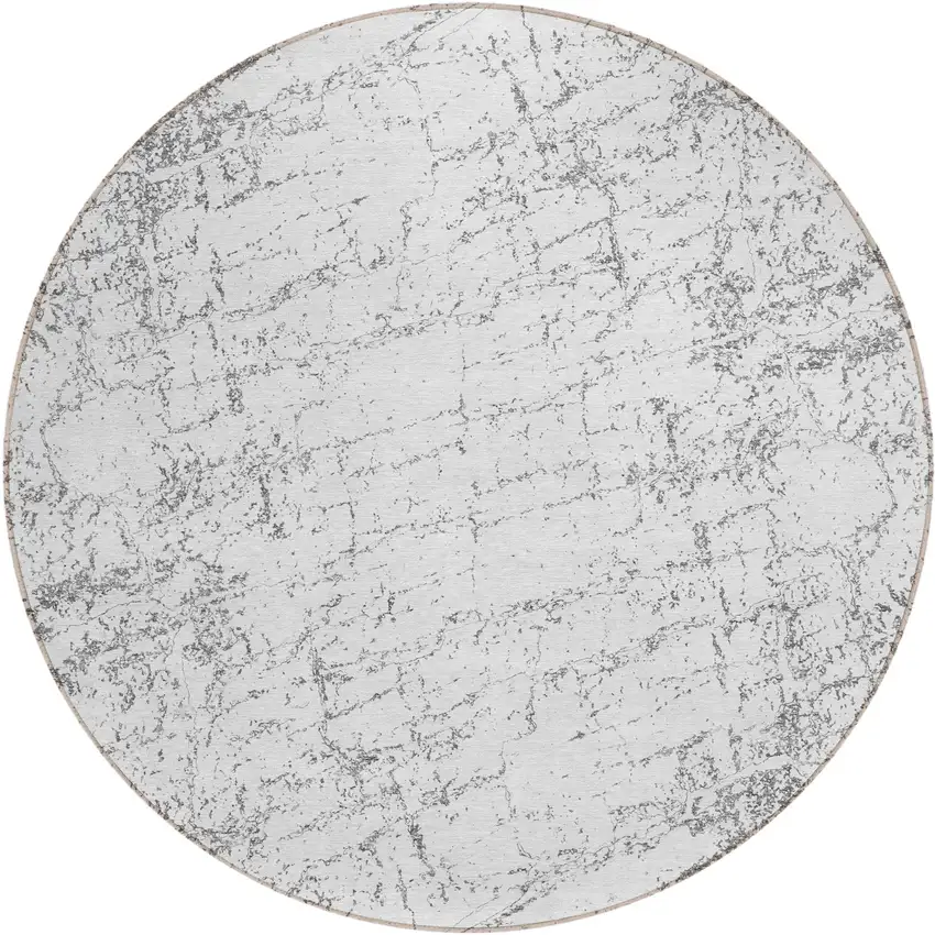 8' Gray And Ivory Round Abstract Washable Indoor Outdoor Area Rug Photo 2