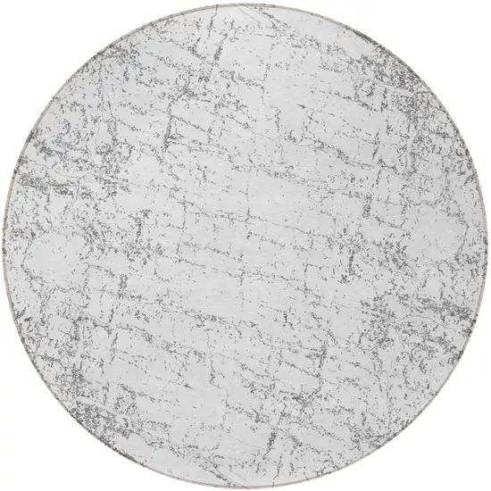 8' Gray And Ivory Round Abstract Washable Indoor Outdoor Area Rug Photo 5