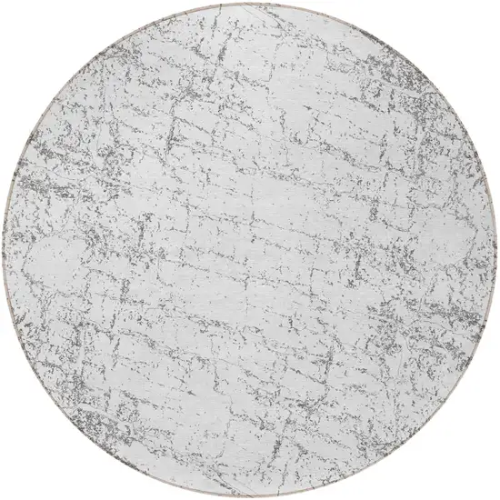8' Gray And Ivory Round Abstract Washable Indoor Outdoor Area Rug Photo 5