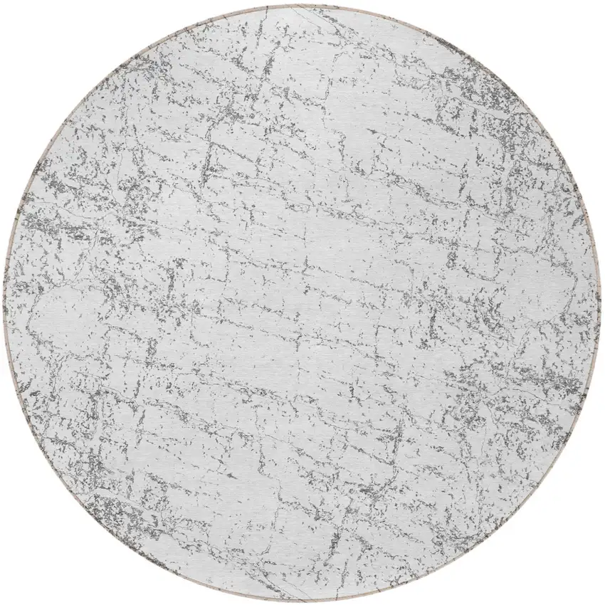 8' Gray And Ivory Round Abstract Washable Indoor Outdoor Area Rug Photo 5