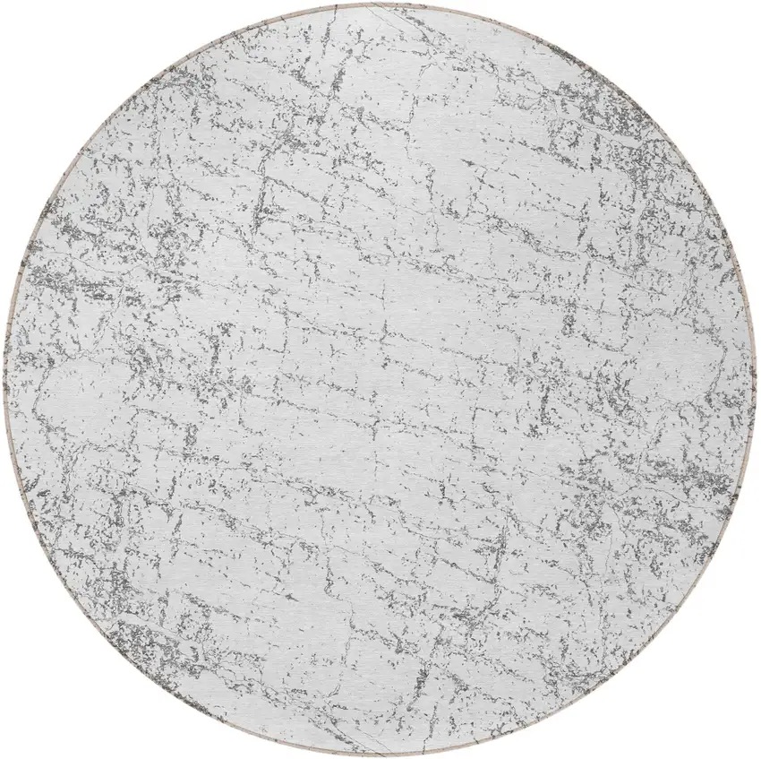8' Gray And Ivory Round Abstract Washable Indoor Outdoor Area Rug Photo 5